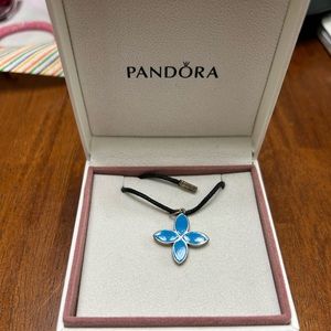 Pandora Cord tie Necklace with Blue Flower
